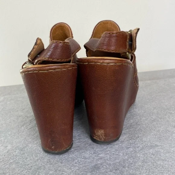 Born Brown Leather Clog Wedge Heels Mules Size 8 -100% leather - Picture 3 of 6